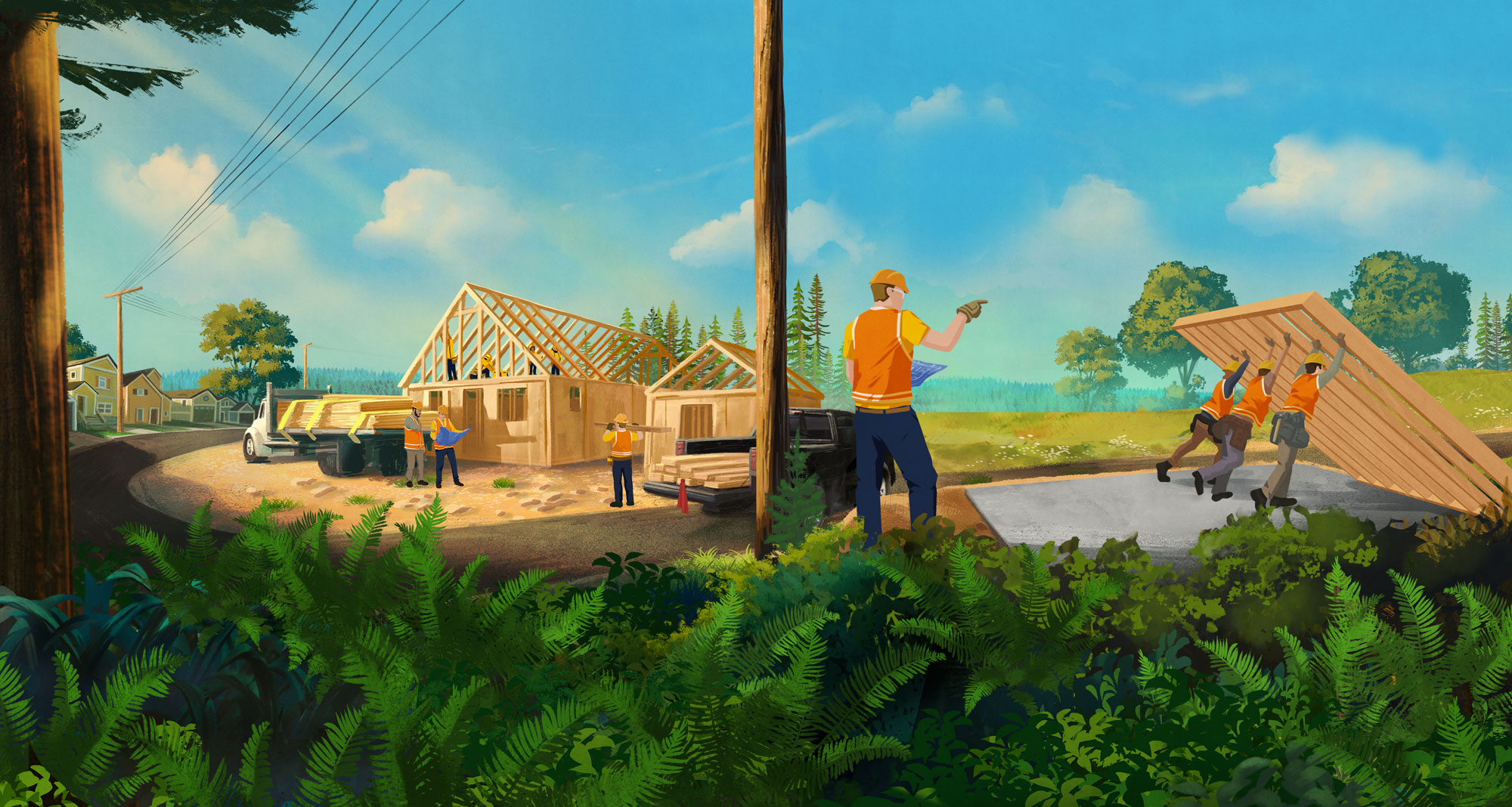 Illustration of a residential home construction site