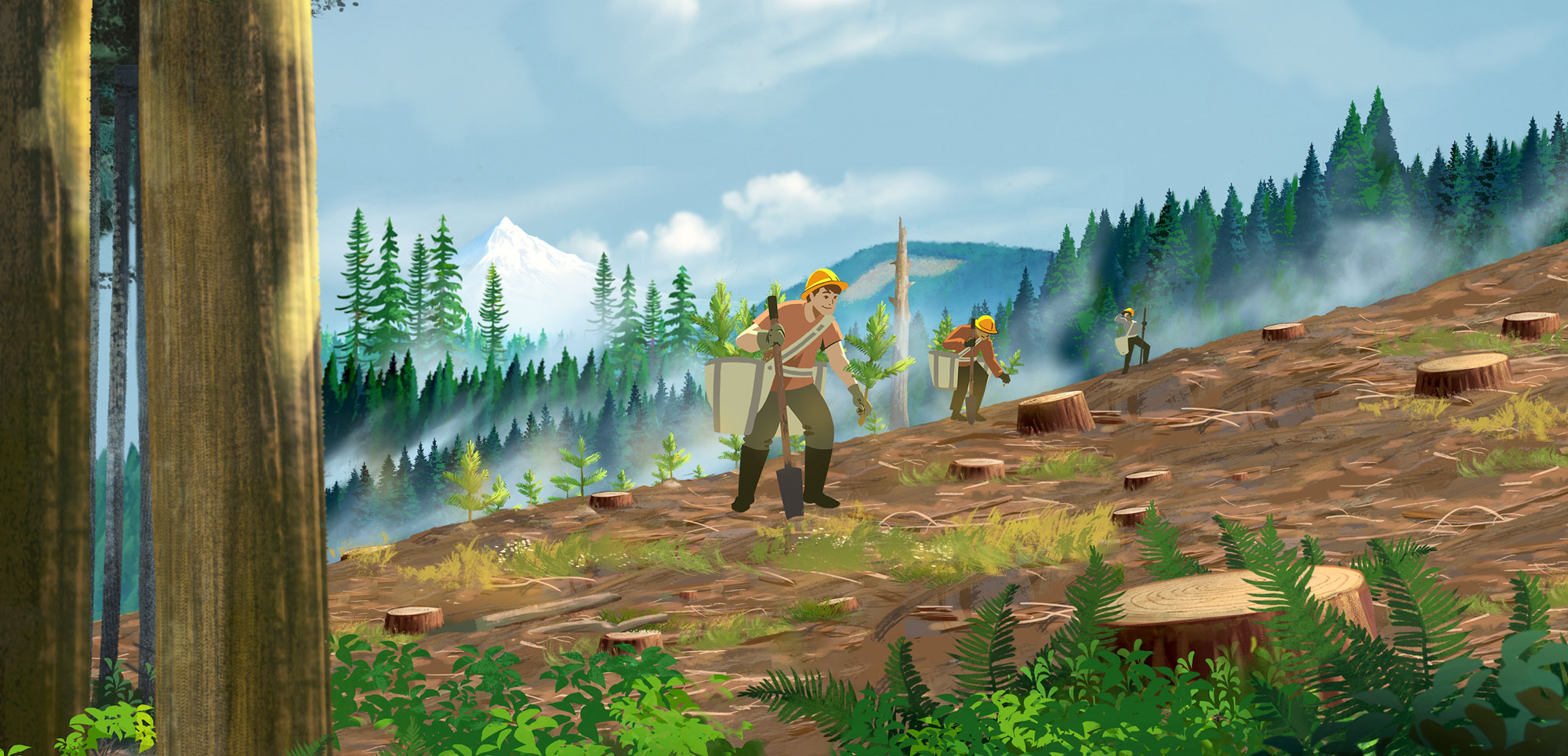 Reforestation team illustration