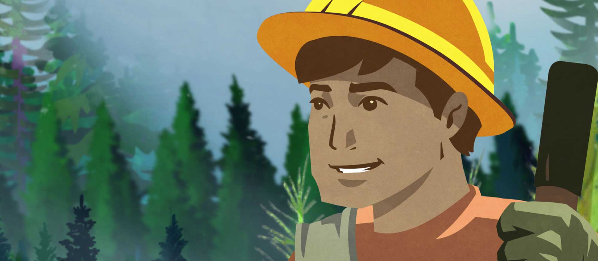 Smiling forester from animated series
