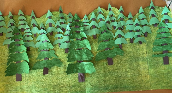 Paper cutouts of a forest a trees.