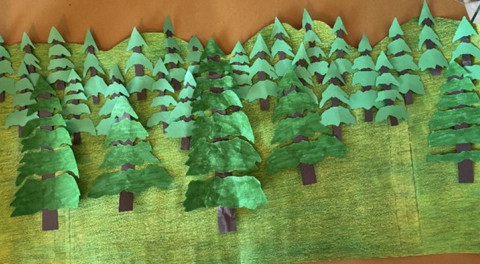 Paper cutouts of forest trees